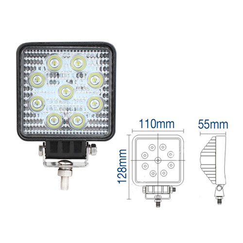 Square LEDs Headlight 90x90mm, 12/24V 6000K