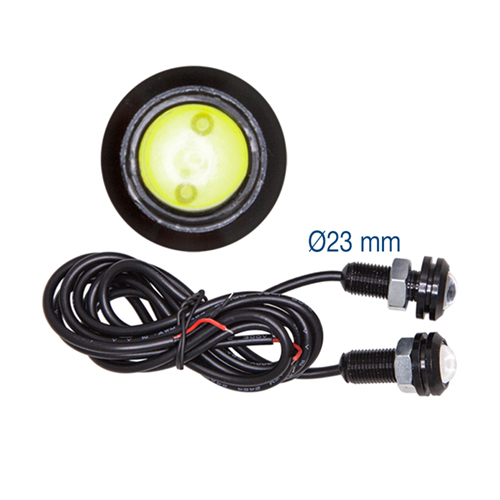 LEDs DRL redondo aro preto 23mm, 12/24V