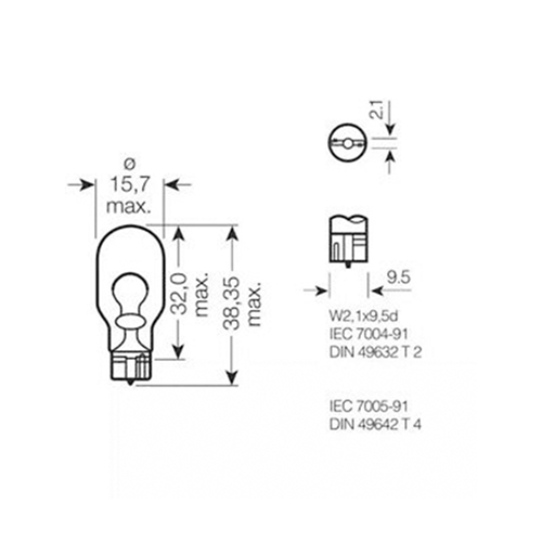 Bombilla 12V 16W w16w W2.1x9,5d