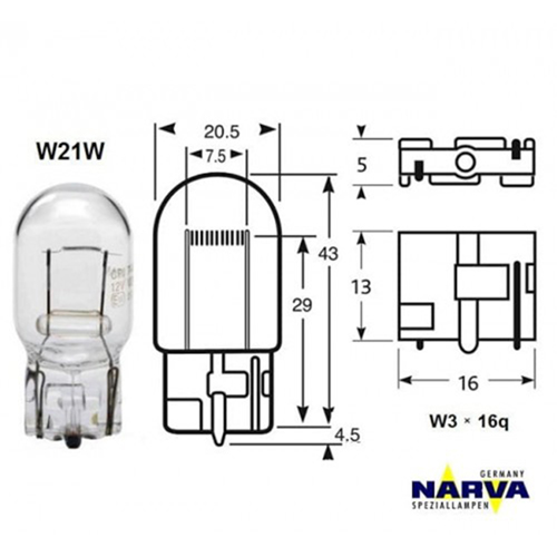 Bulb 12V 21W T20 W3x16d