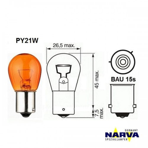 Lampada 12V 21W BAU15s, Amarela, Pino Desencontrado