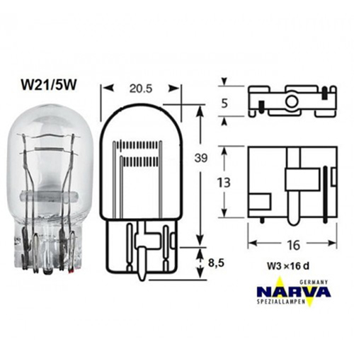 Bombilla 12V 21/5W T20 W3x16d